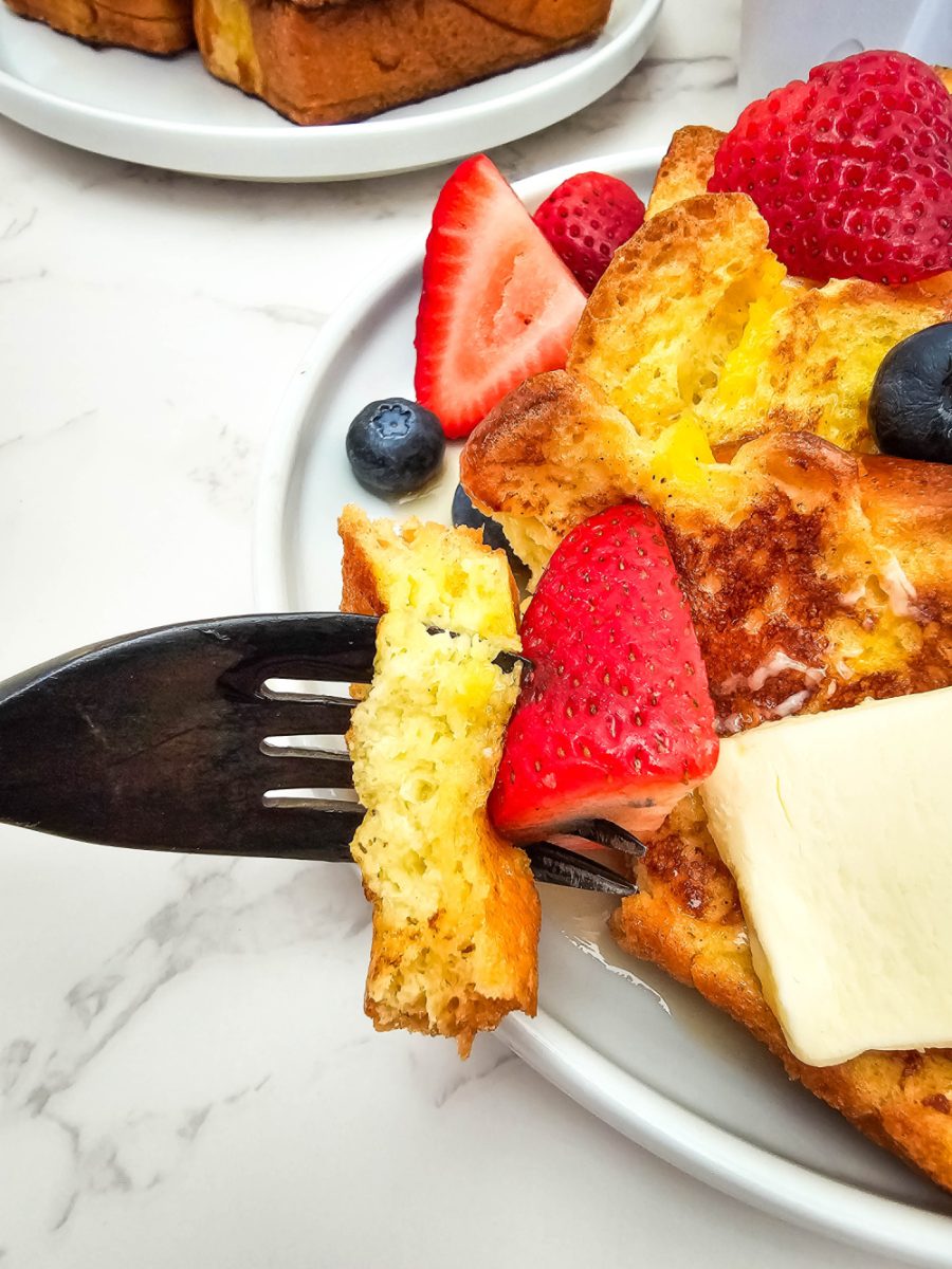 fork with bite of french toast