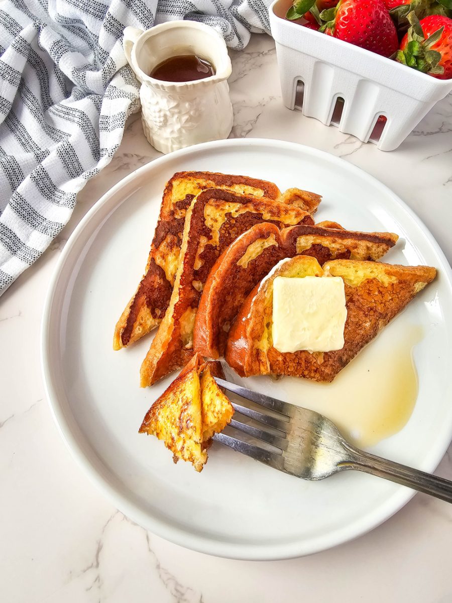 fork with french toast on it