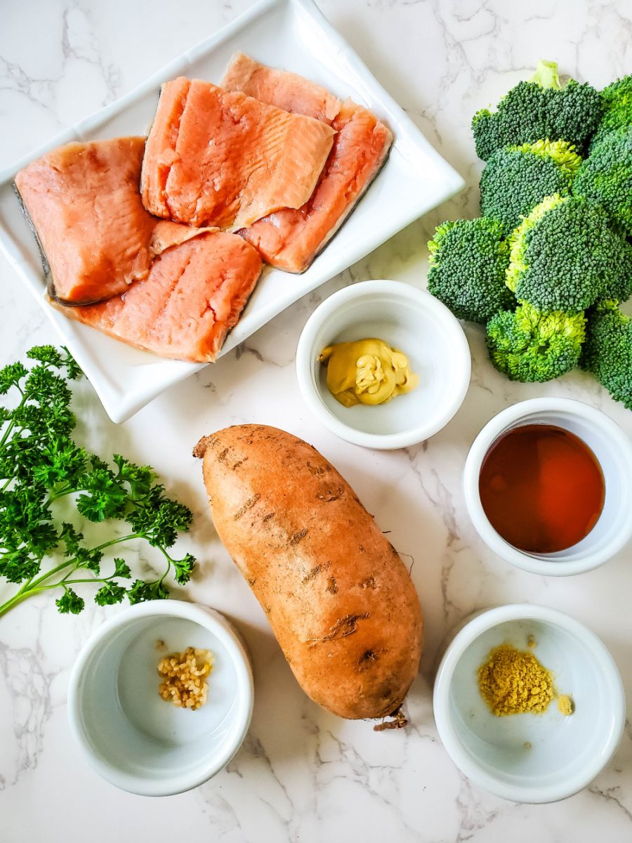 ingredients for maple glazed salmon meal