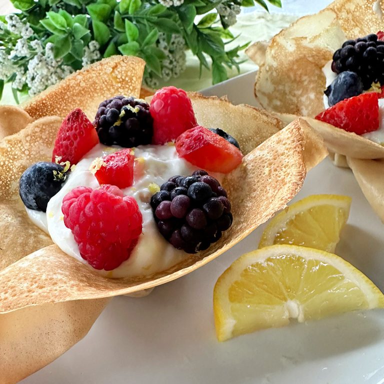 Lemon Mousse Filled Crepe Cups with Berries