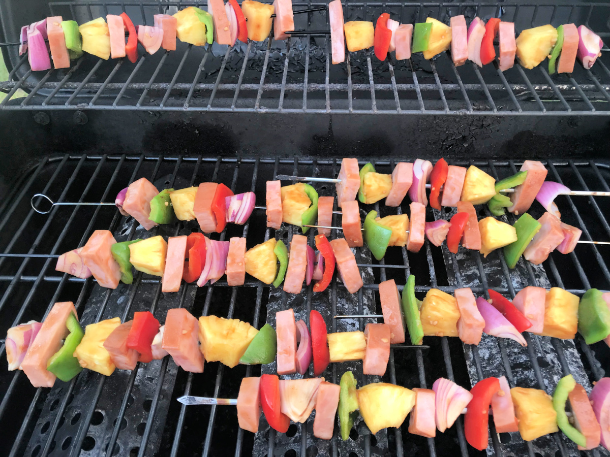 grill each side of the skewers for about 5 minutes, or until all ingredients have been heated through and have nice grill marks.
