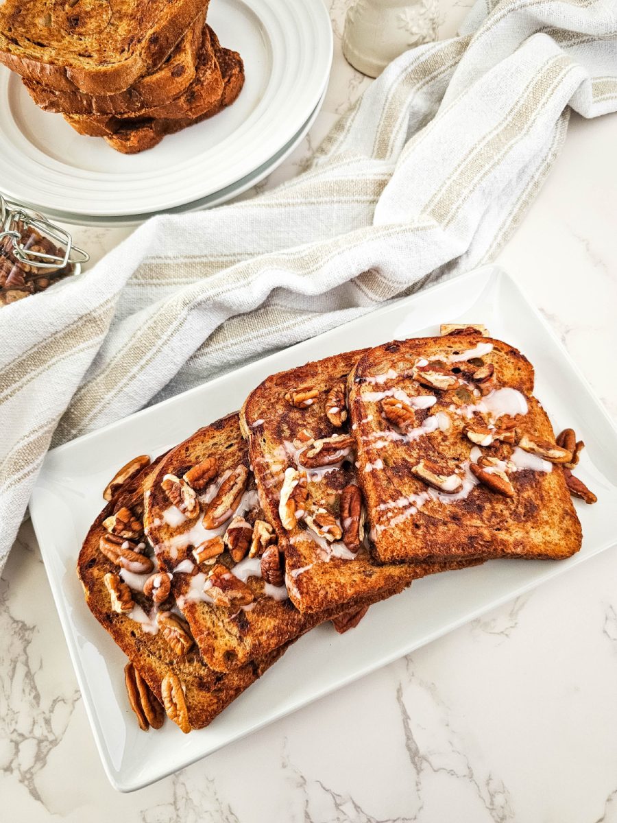 cinnamon bread french toast on platter