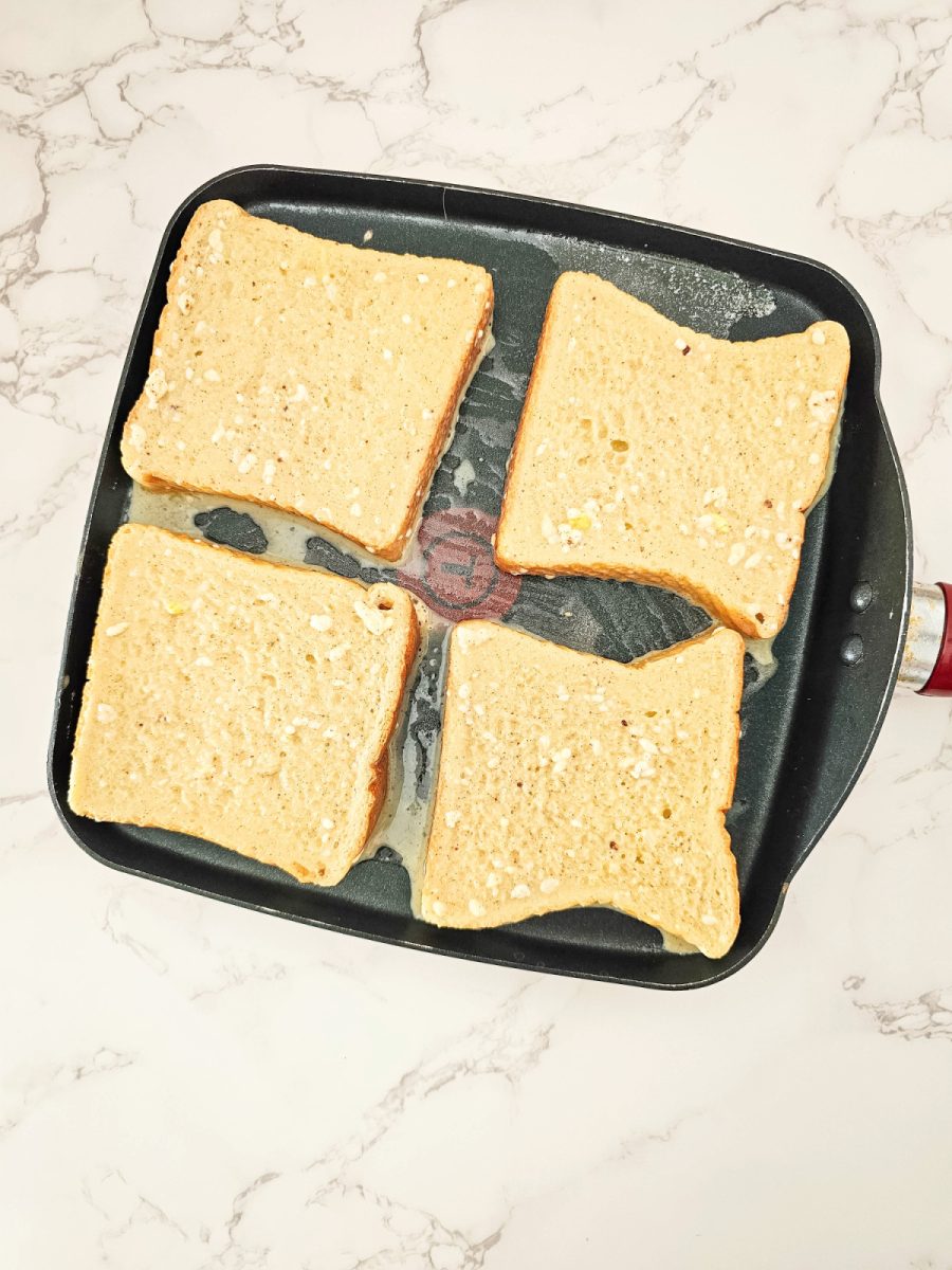 cook slices of bread on griddle