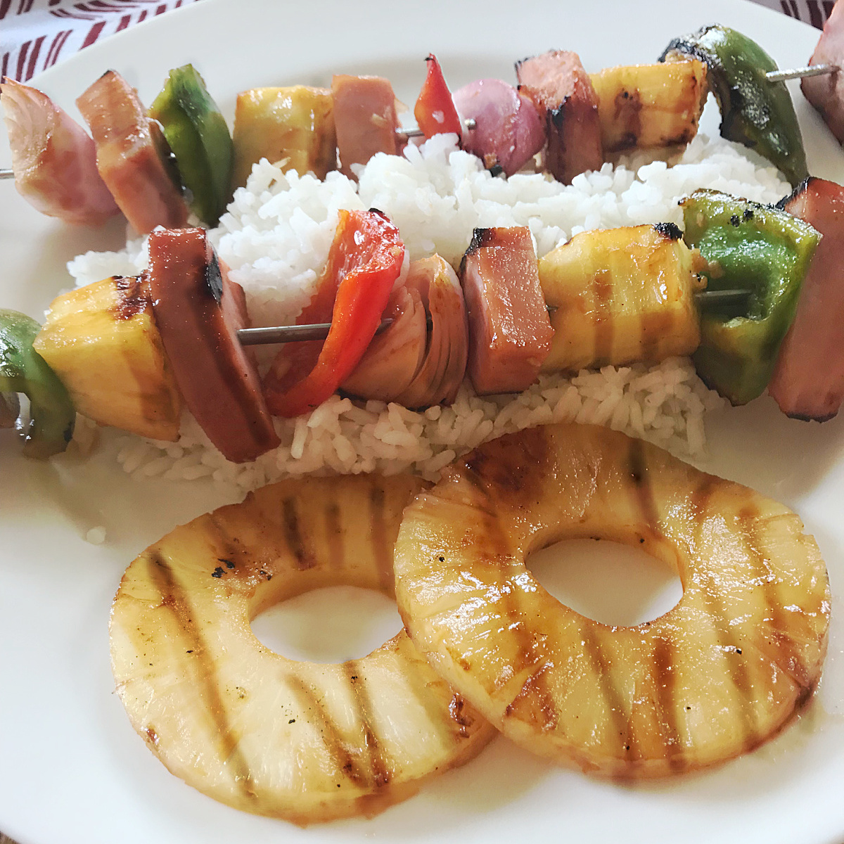 grilled ham and pineapple kabobs feature image