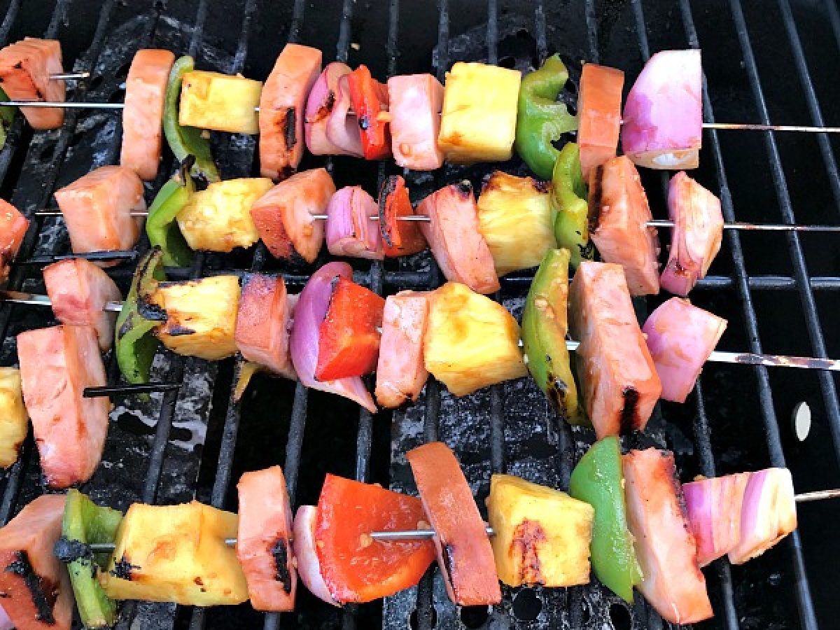 grilled ham skewers on grill