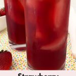 Pinterest graphic featuring two glasses of Strawberry Hibiscus Iced Tea with lemon wedges and text reading "Strawberry Hibiscus Iced Tea" and "A Refreshing Twist on Iced Tea."