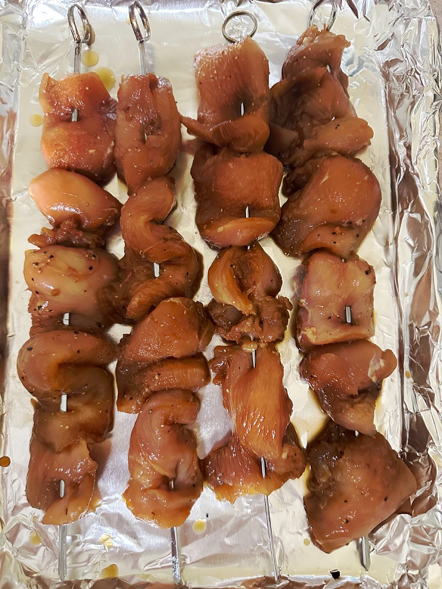 chicken thighs marinated on skewers