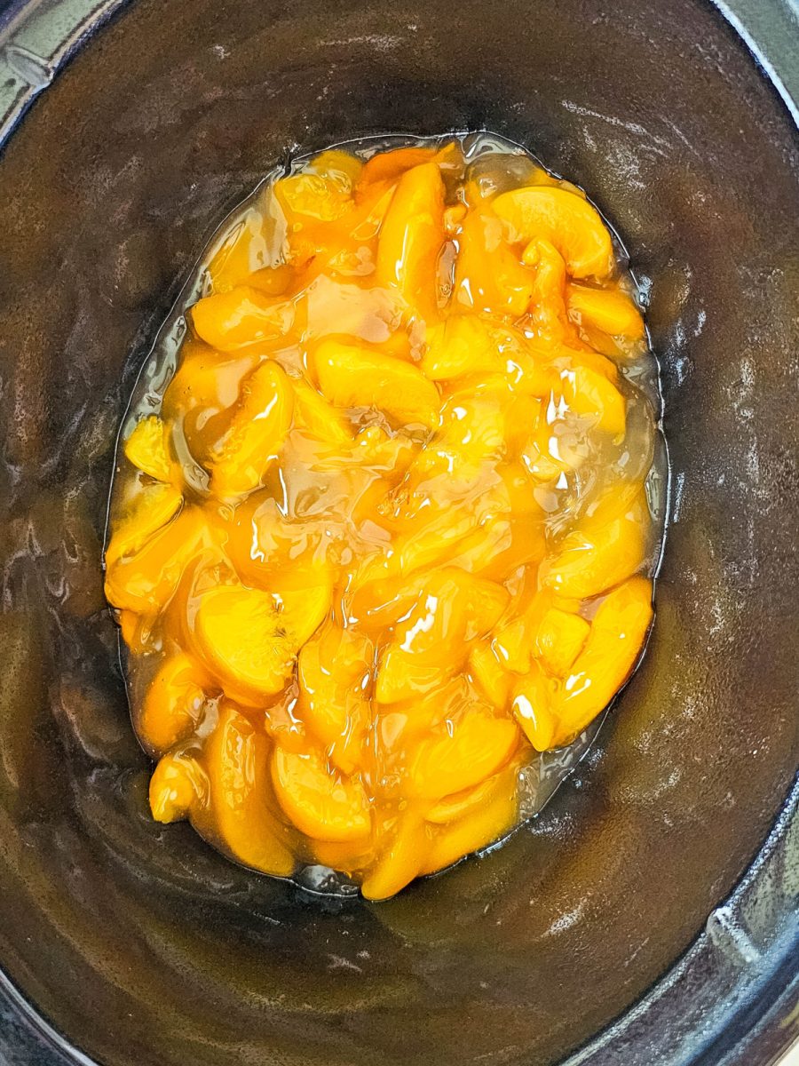 add peach pie filling to slow cooker