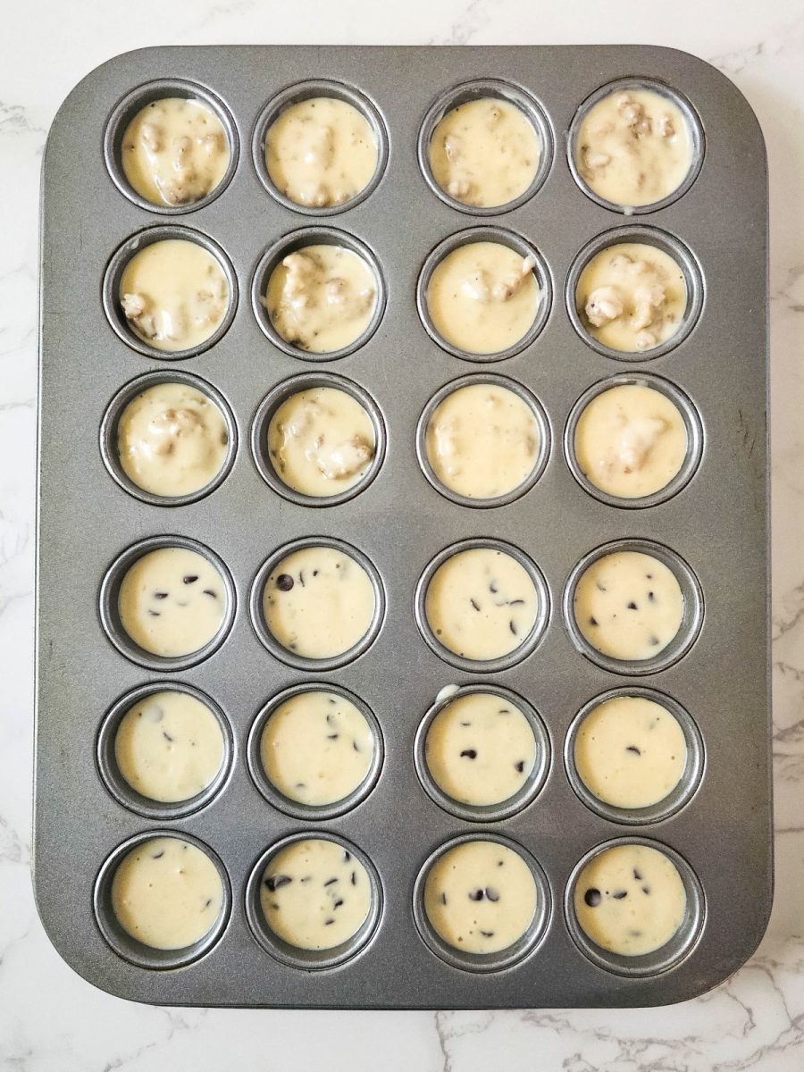 fill mini muffin pan with batter