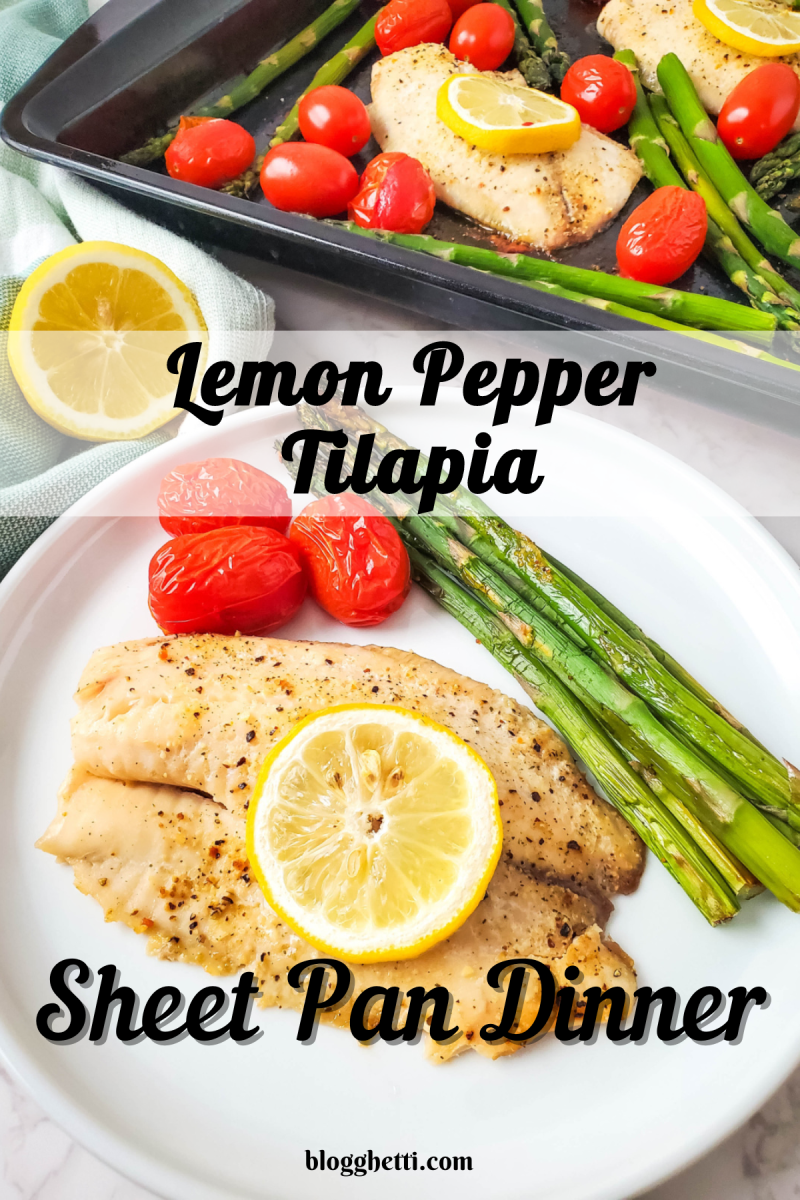 lemon pepper tilapia sheet pan dinner image with text