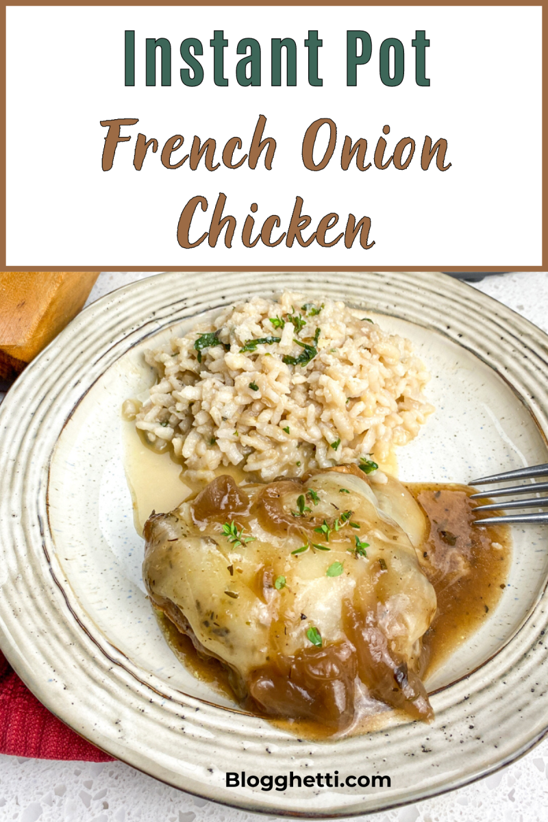 Instant pot french onion chicken image with text