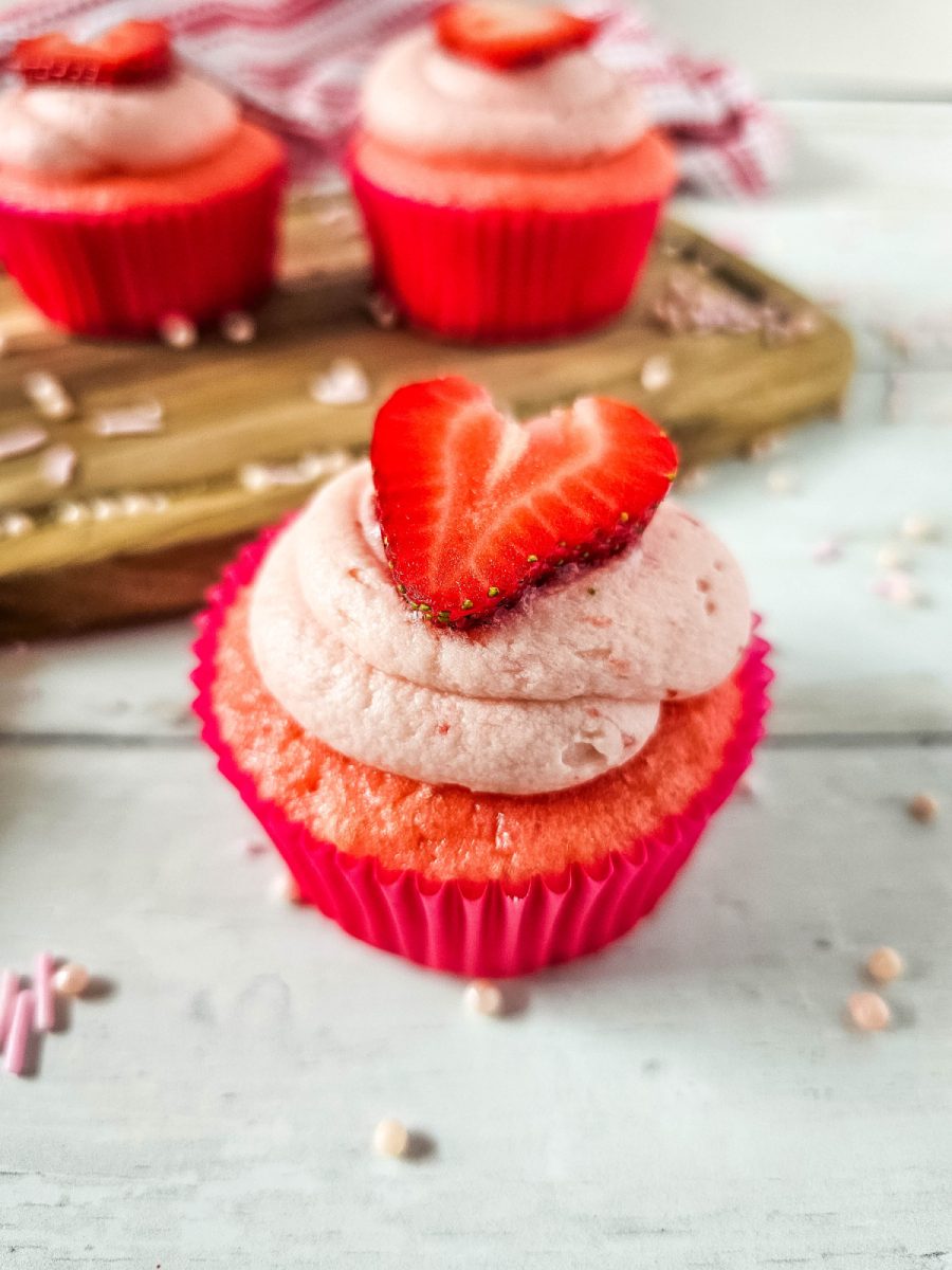 Strawberry Sprinkle Surprise Cupcake close up