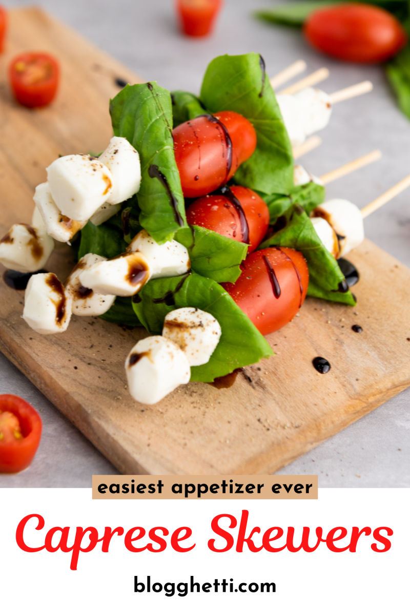 caprese skewers recipe image with text