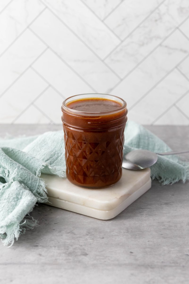 caramel sauce in small jar