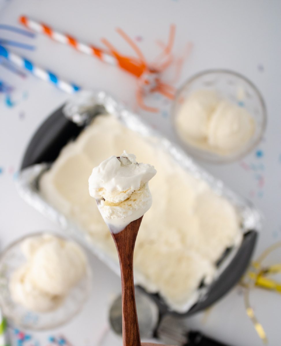 close up of spoon with ice cream