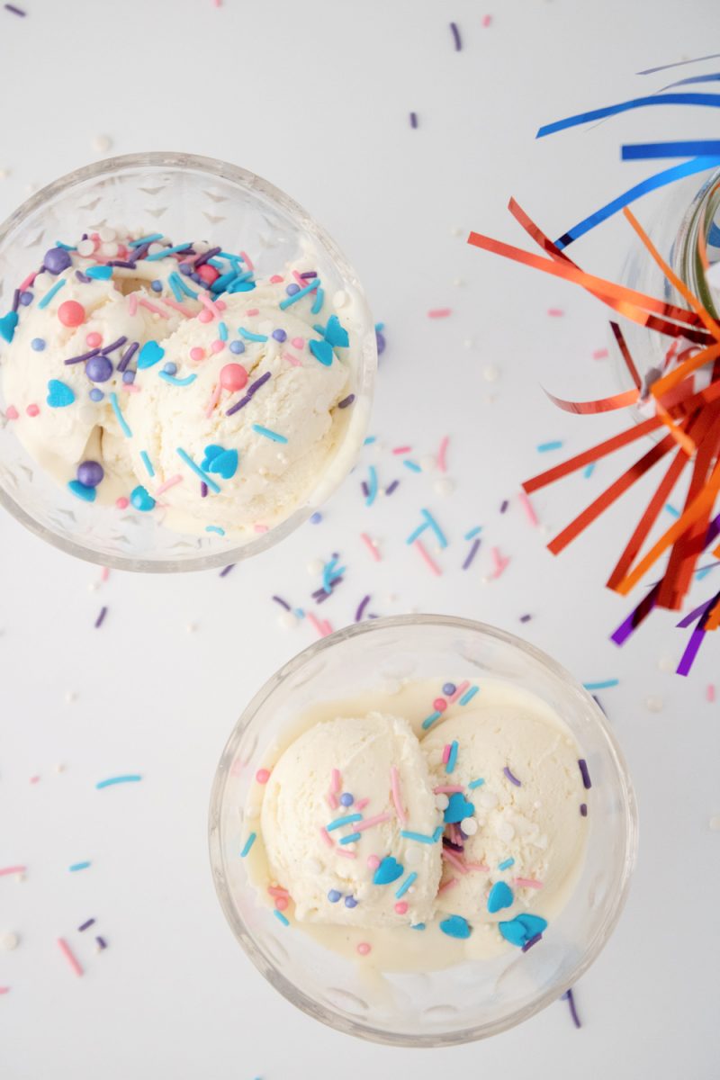 festive sprinkles on ice cream in bowl