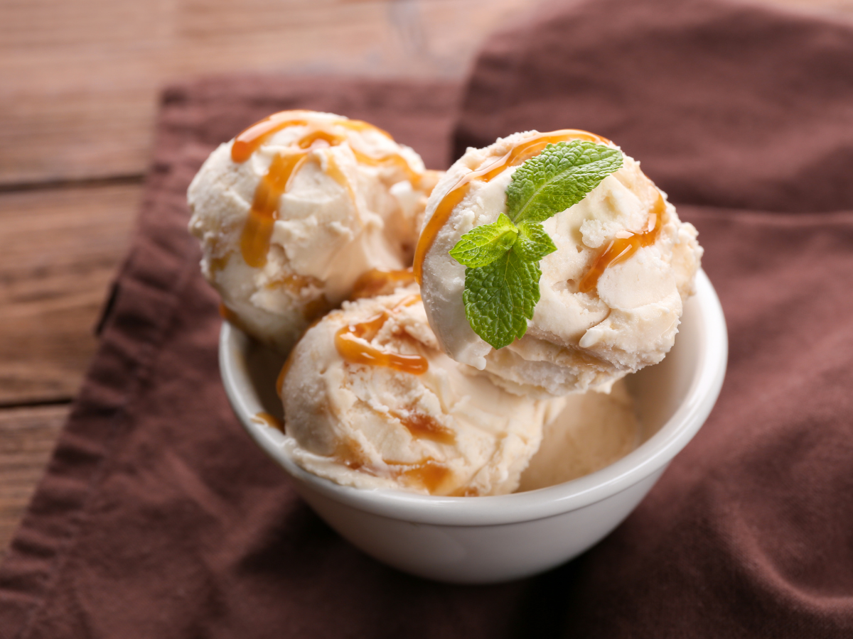 ice cream and homemade caramel sauce