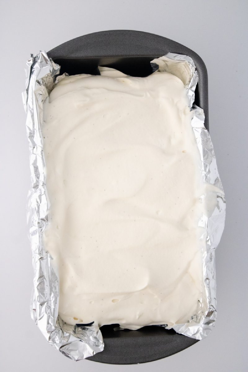 spread ice cream in loaf pan and freeze