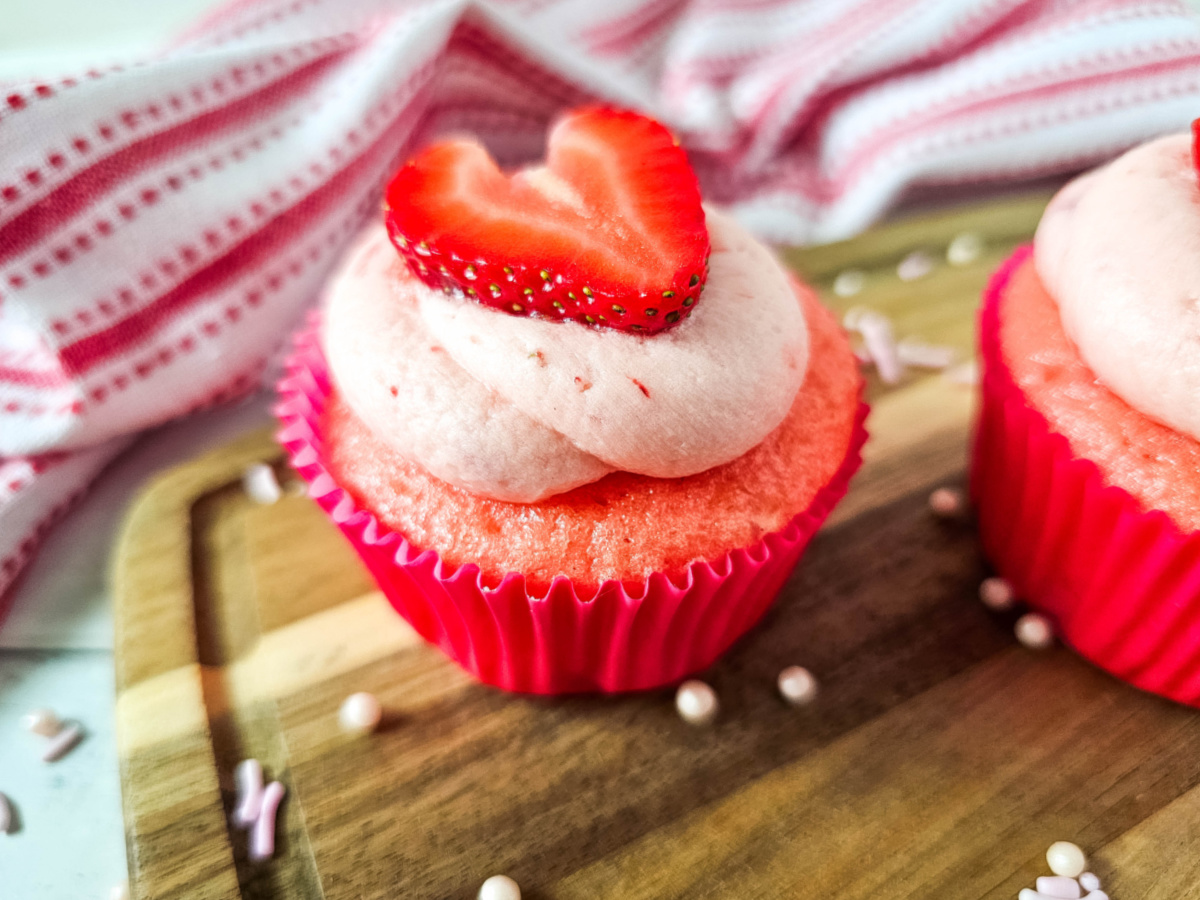 strawberry cupcake with homemade buttercream frosting