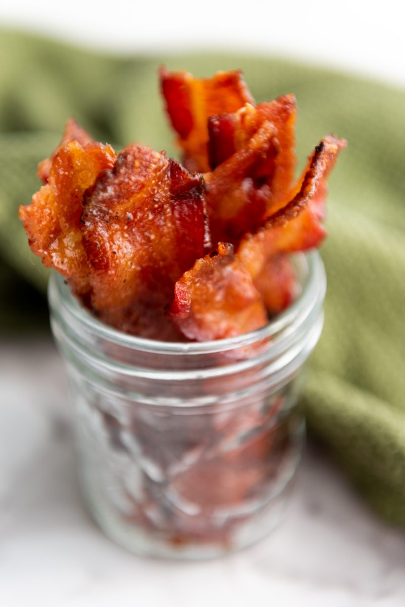 close up of bacon glazed with maple syrup