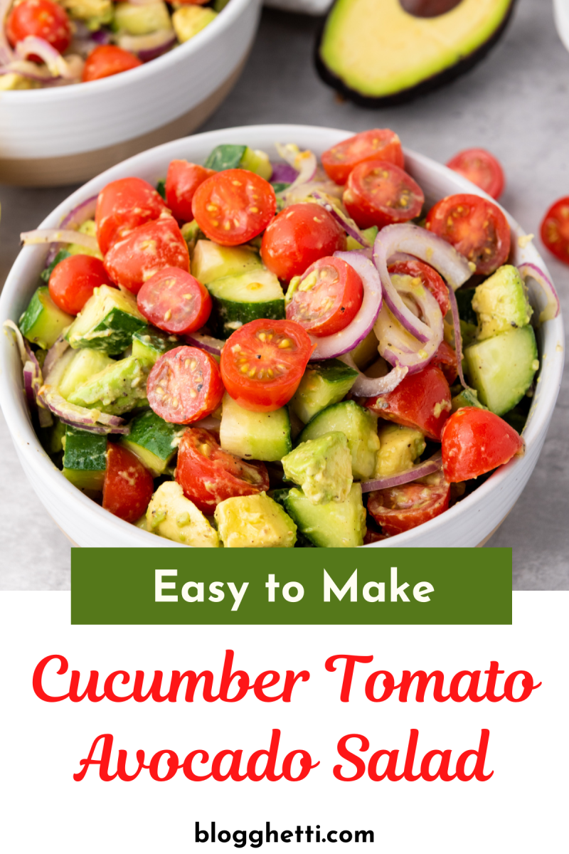 cucumber tomato avocado salad image with text