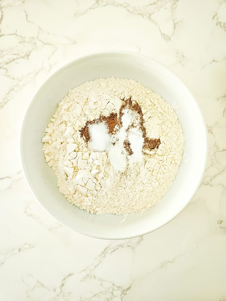 dry ingredients in white bowl