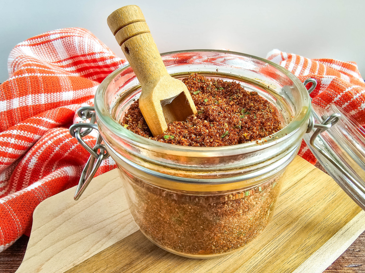 homemade elote seasoning in jar