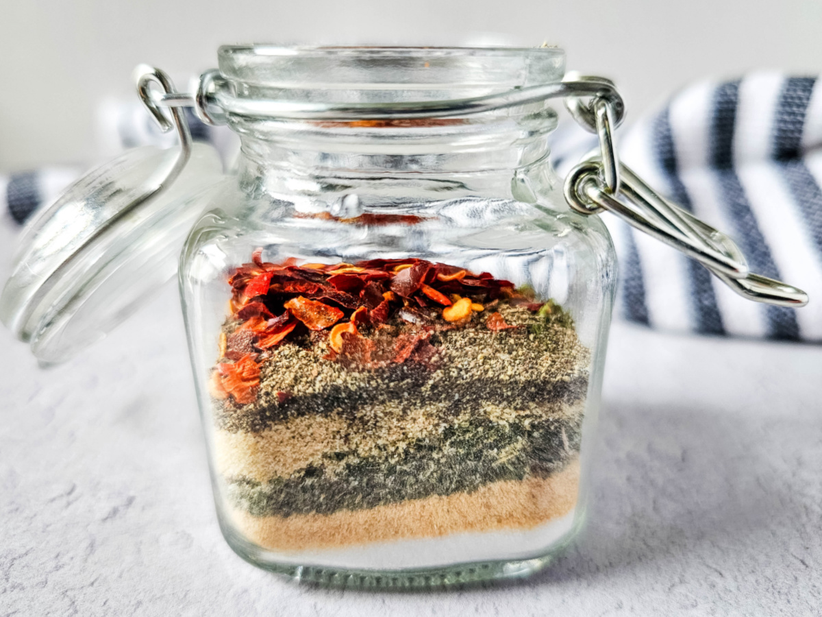 jar with layered seasonings for Cheese Steaks