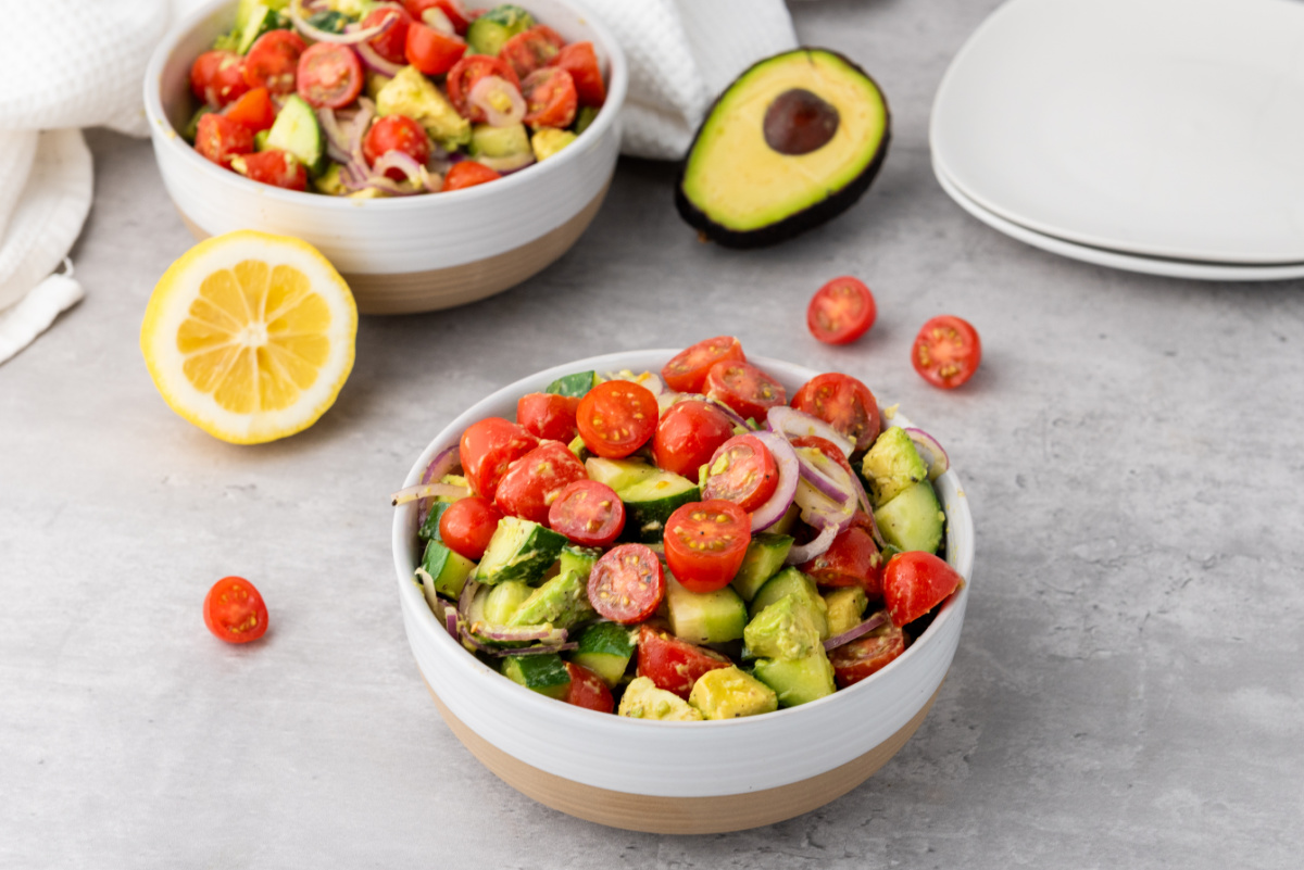 overhead view of farmers market salad