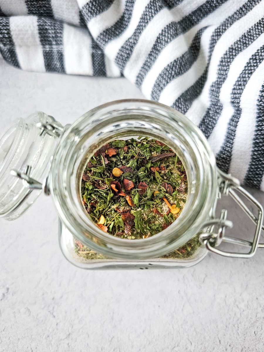 overhead view of jar filled with seasonings