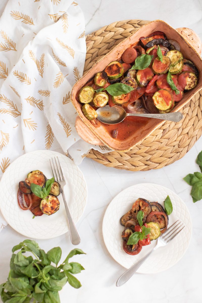 overhead view of vegetable casserole