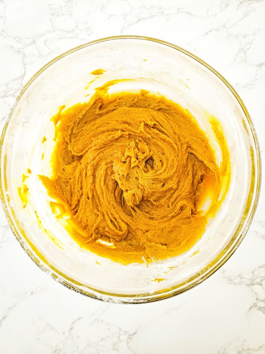 pumpkin muffin batter in bowl