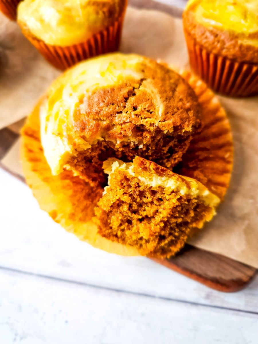 pumpkin muffins on wooden board