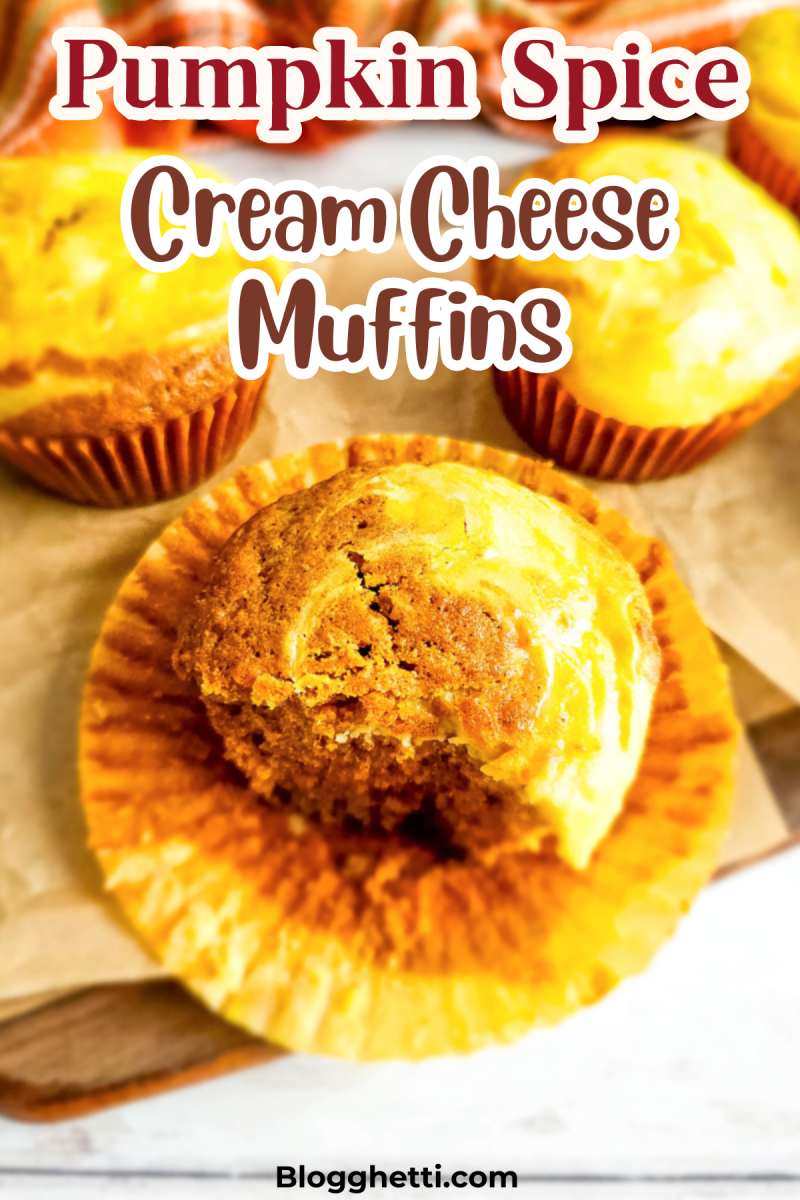 pumpkin spice cream cheese muffins image with text