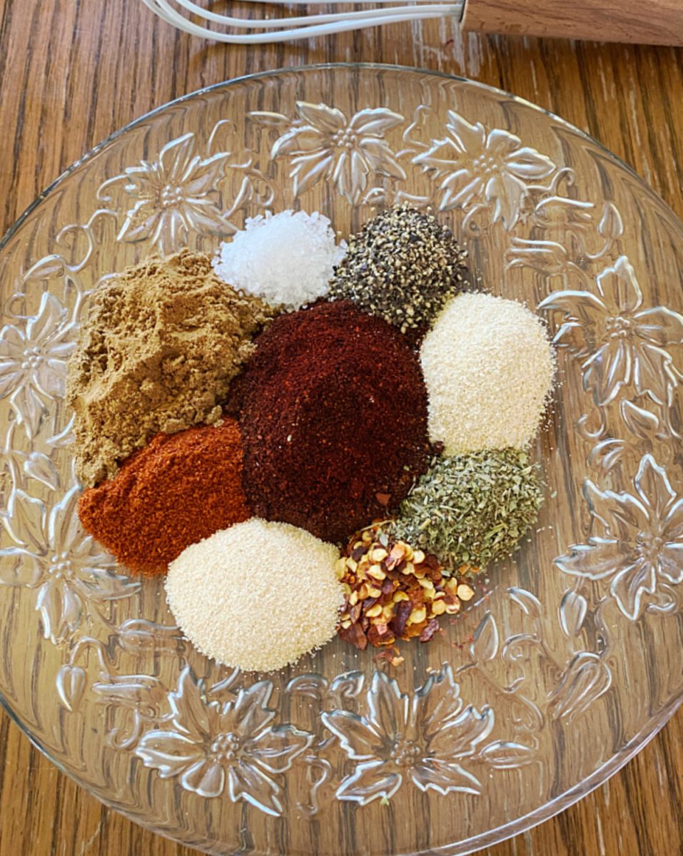 seasonings for taco mix on crystal plate