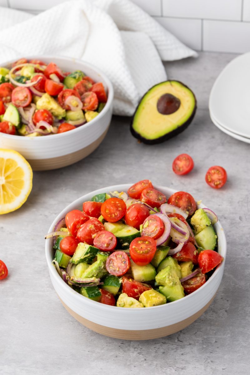 avocado salad in serving bowls 