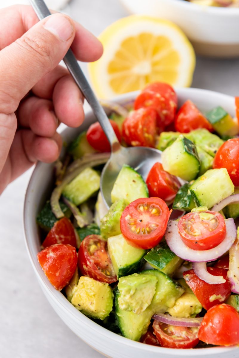 spoonful of salad from a bowl