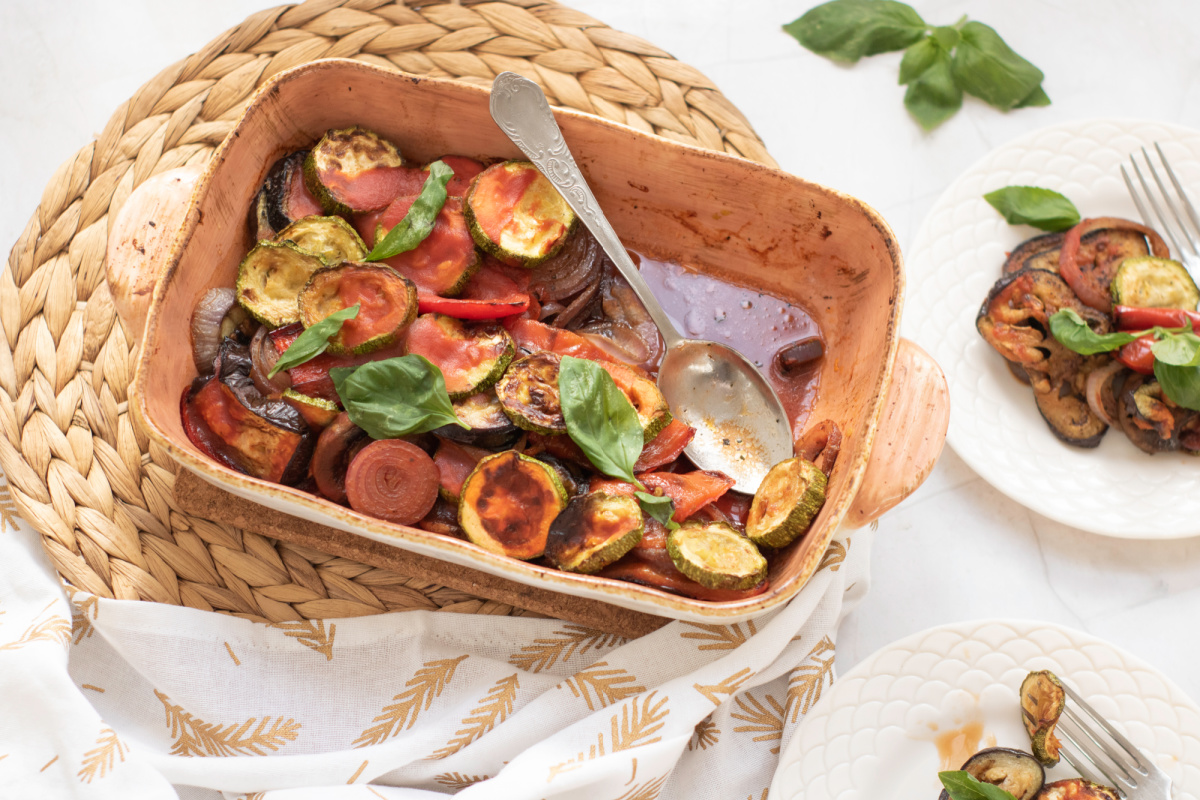 vegetable casserole with some on plate