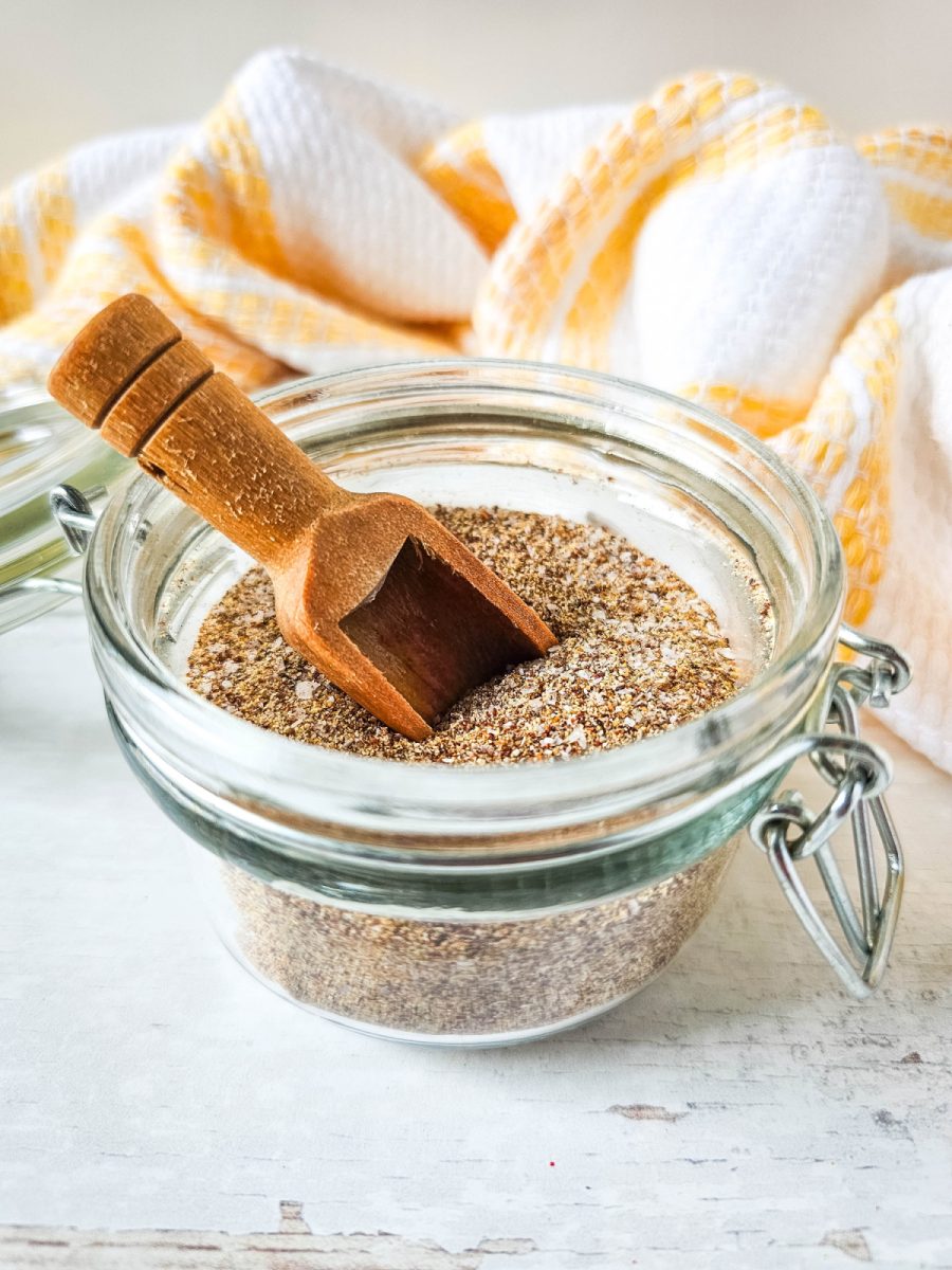 wooden spoon in jar of spices