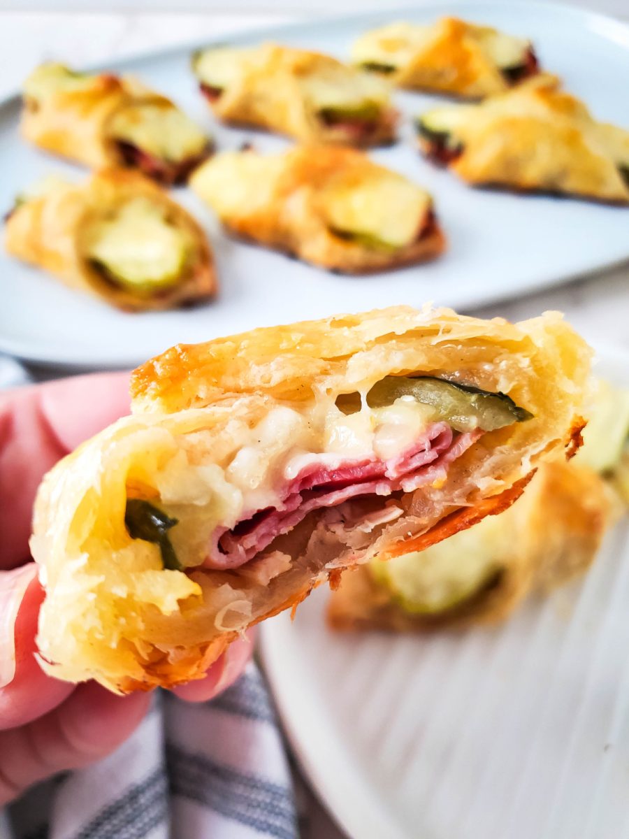 close up of inside sandwich pastry puff