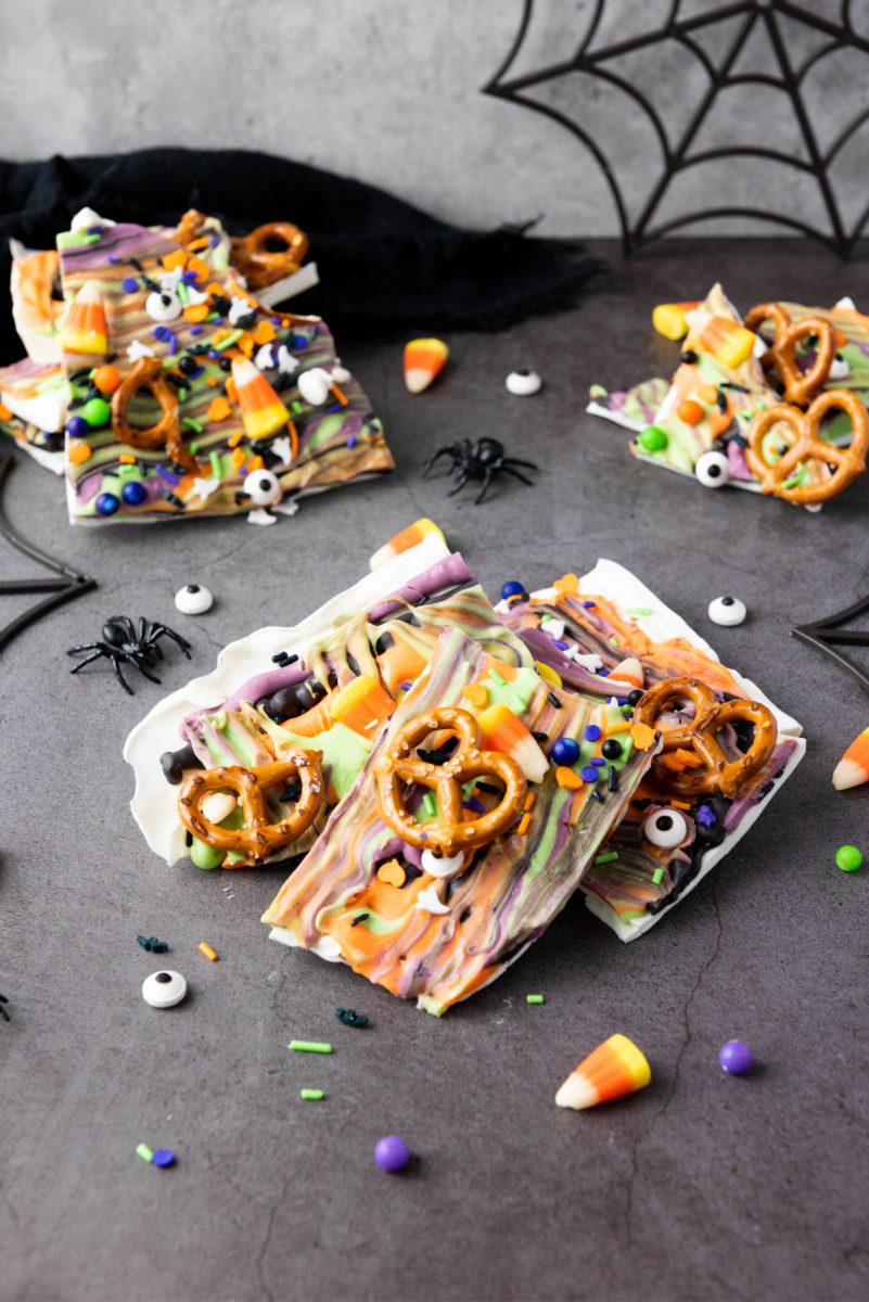 spooky candy bark pieces