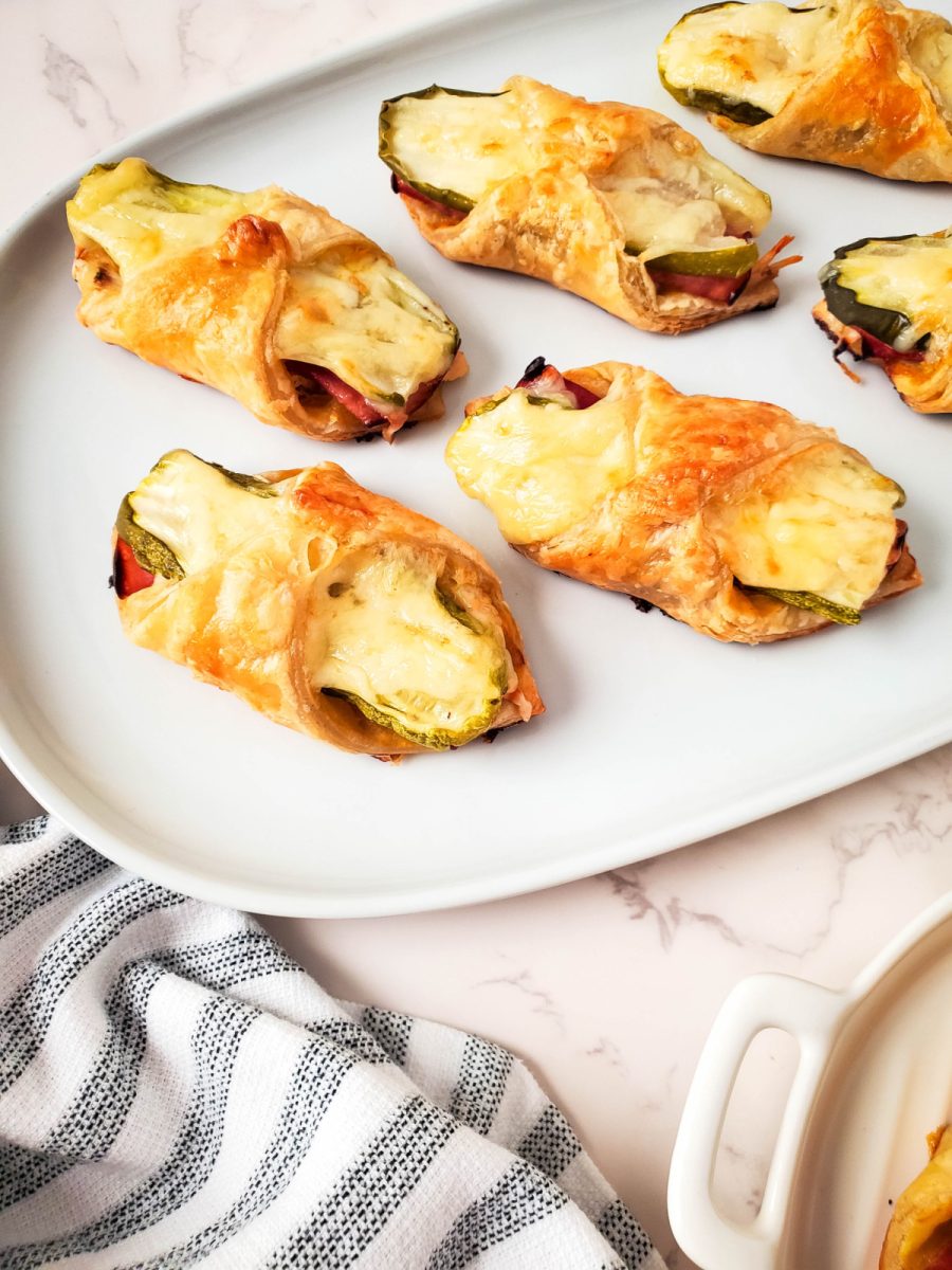 tray of puff pastry sandwiches