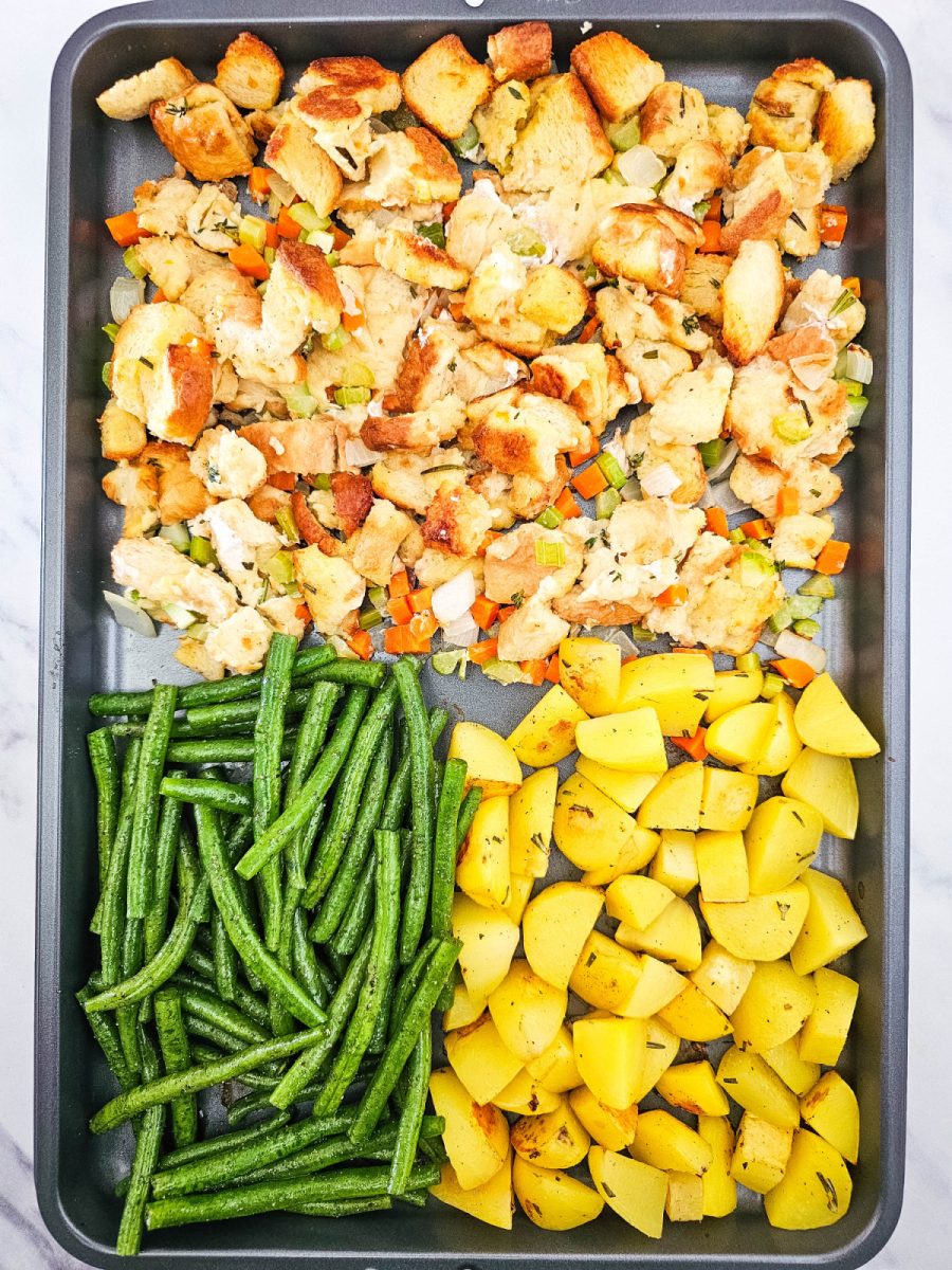 adding the beans to the pan