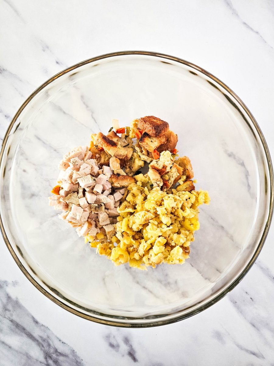 bowl with leftover ingredients for eggrolls