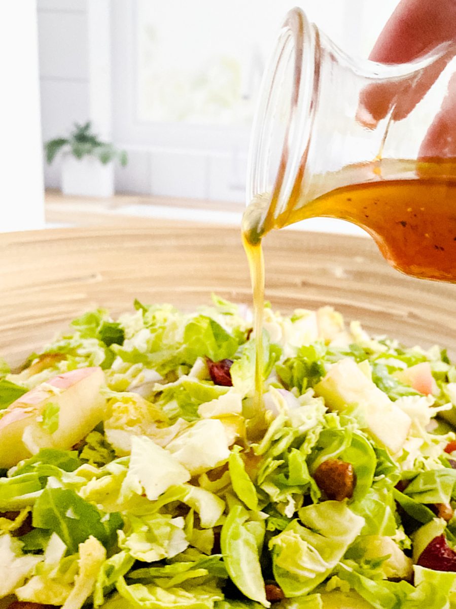 close up of brussels sprout and apple salad