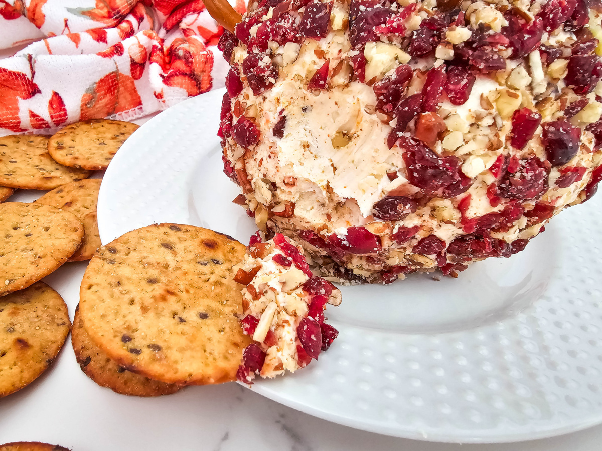 close up of inside of cheese ball