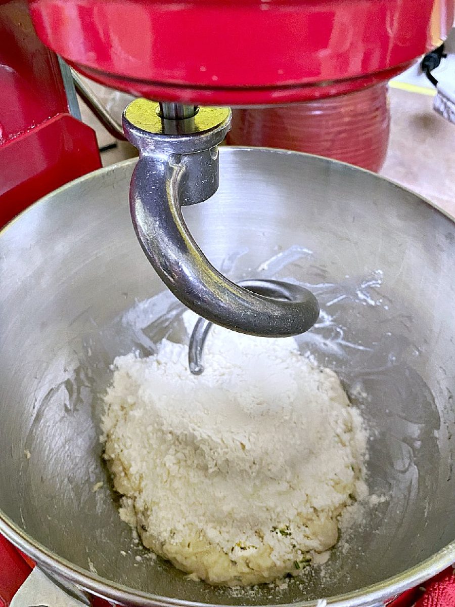 mixing the dough with dough hook