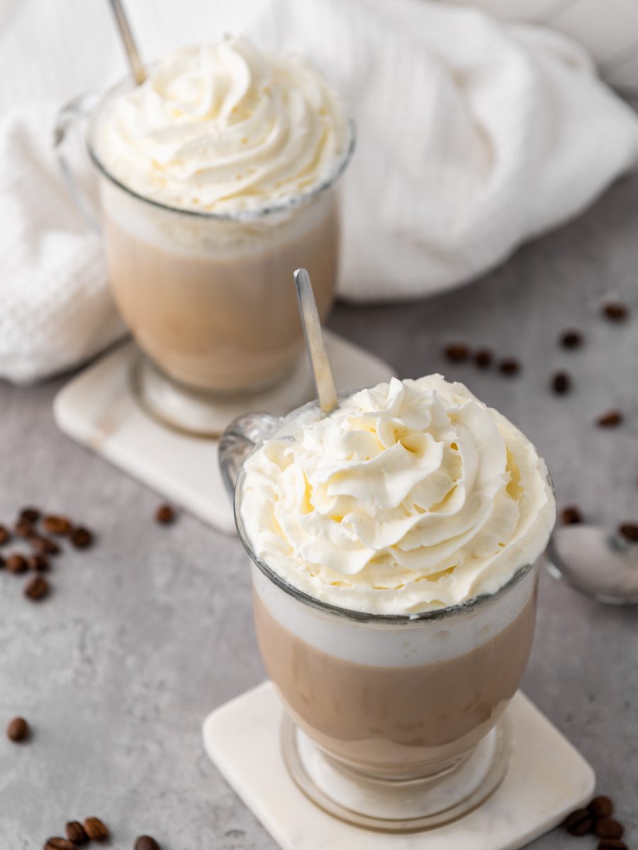 overhead view of coffee drinks