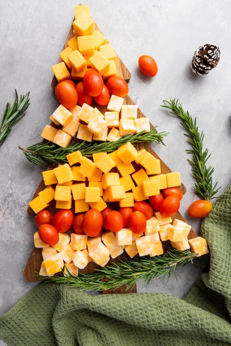 cheese and tomato tray for christmas