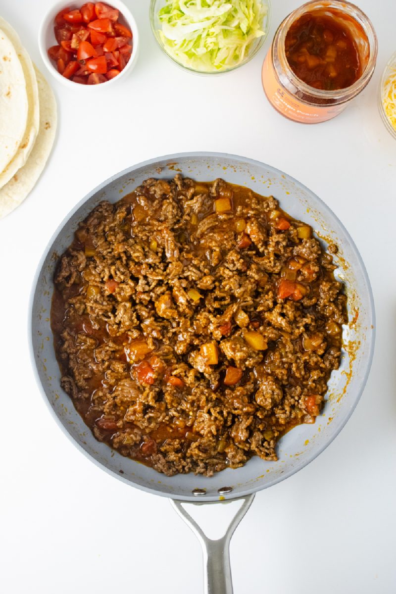 taco meat cooked in pan